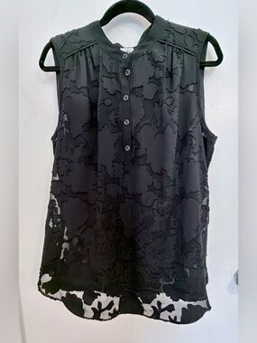 CAbi Black Sleeveless Floral Appliqué Shell